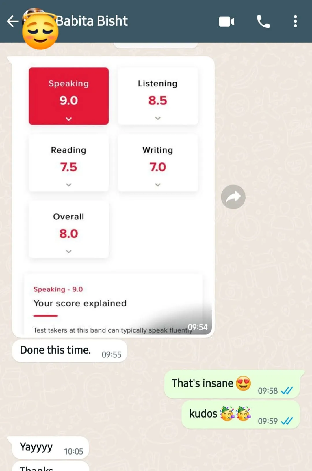 IELTS result Babita Bisht Overall 8.0 — IELTS Manzil