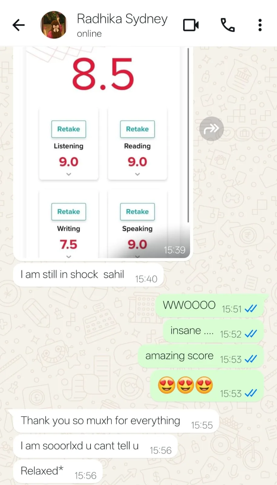 IELTS result Radhika from Sydney Overall 8.5 — IELTS Manzil